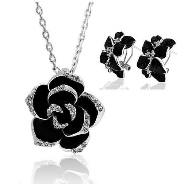Fashion Rose Flower Enamel Jewelry Set Rose Gold Color