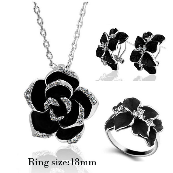 Fashion Rose Flower Enamel Jewelry Set Rose Gold Color