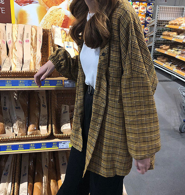 2019 New Woman Vent Vintage Plaid Shirt Single