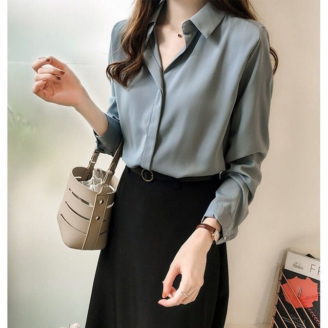 Autumn women 2019 fashion blouses solid plus size