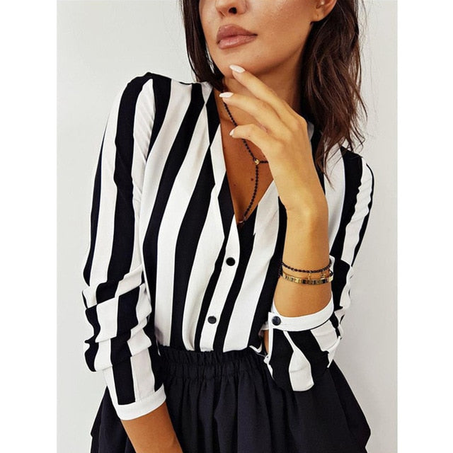 2019 New Blouse Women Casual Striped Top Shirts es Top Sexy