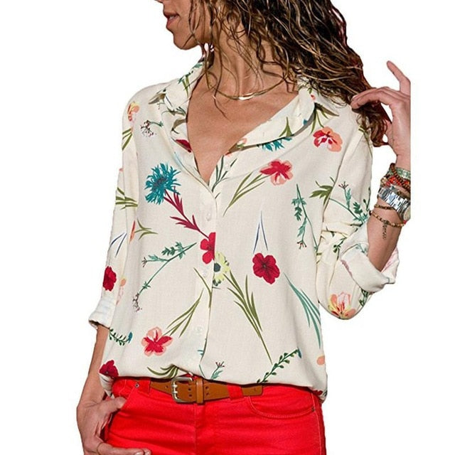 2019 New Fashion Print Women Blouses Long Sleeve