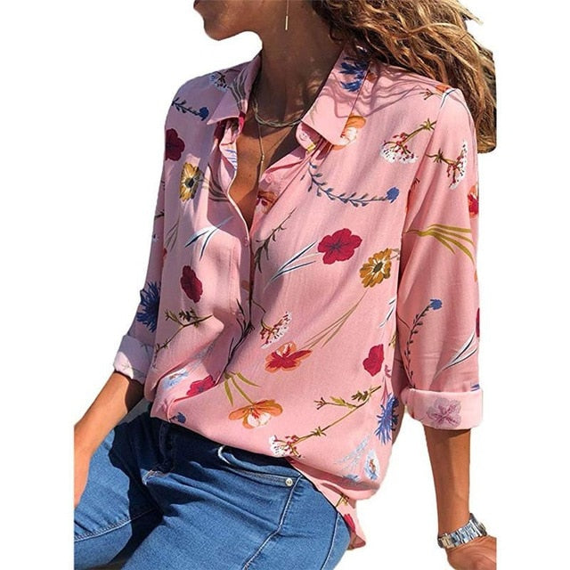 2019 New Fashion Print Women Blouses Long Sleeve