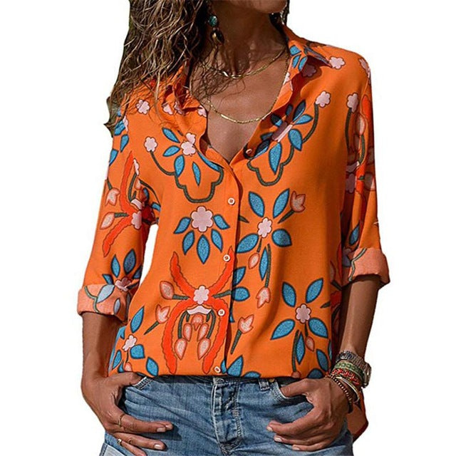 2019 New Fashion Print Women Blouses Long Sleeve