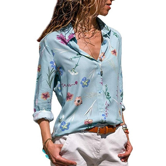 2019 New Fashion Print Women Blouses Long Sleeve