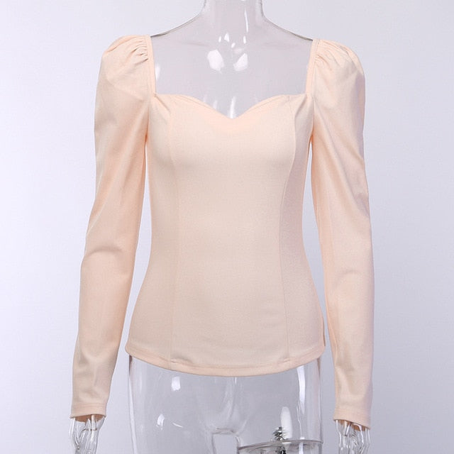 Cryptographic Vintage Square Collar Casual Puff Sleeve
