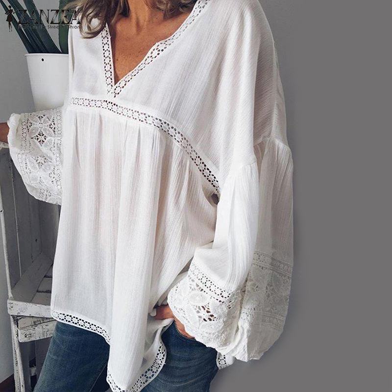 2019 ZANZEA Elegant Lace Patchwork Blouse