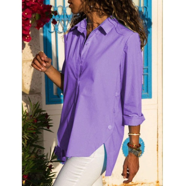 Irregular Button Tunics Women 5XL Plus Size Solid