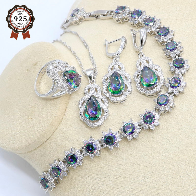 Rainbow Zircon 925 Silver Jewelry Set for Women