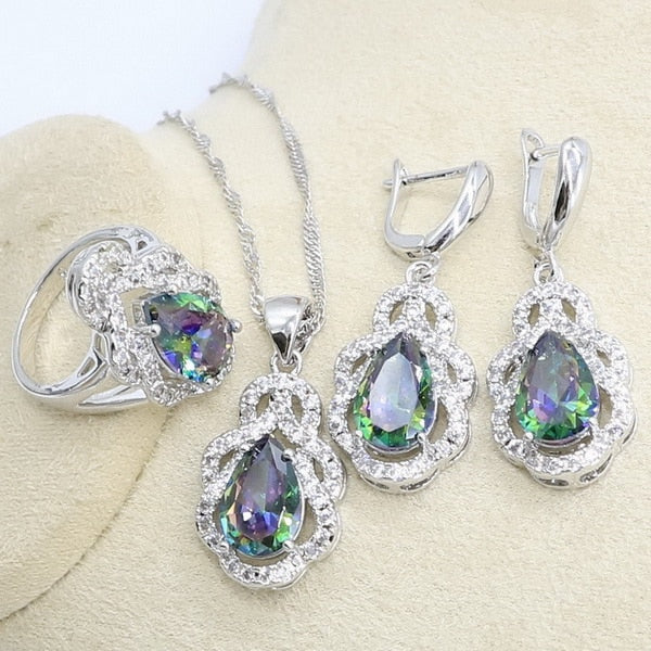Rainbow Zircon 925 Silver Jewelry Set for Women