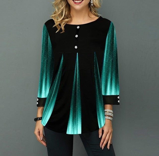 Shirt Women Spring Autumn  O-neck Blouse 3/4 Sleeve