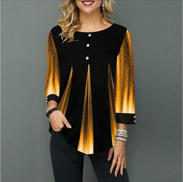 Shirt Women Spring Autumn  O-neck Blouse 3/4 Sleeve
