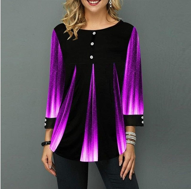 Shirt Women Spring Autumn  O-neck Blouse 3/4 Sleeve
