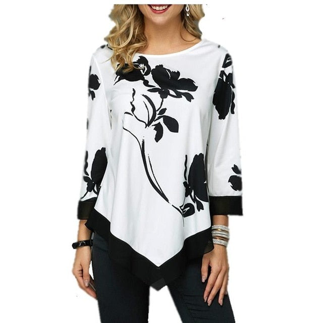 Shirt Women Spring Autumn  O-neck Blouse 3/4 Sleeve