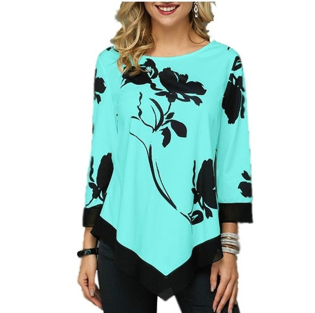 Shirt Women Spring Autumn  O-neck Blouse 3/4 Sleeve