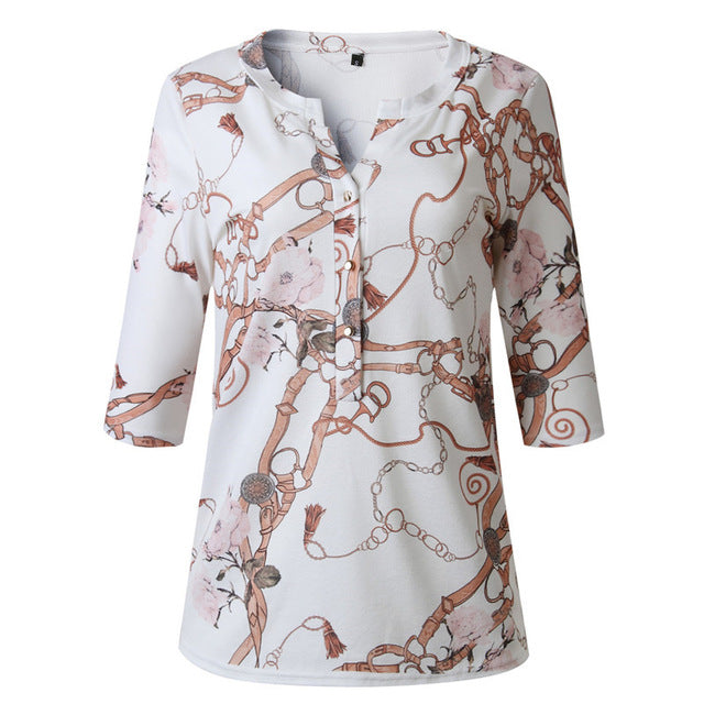 Buttons Puff Sleeve Shirts Letters Pineapple Chain Printed