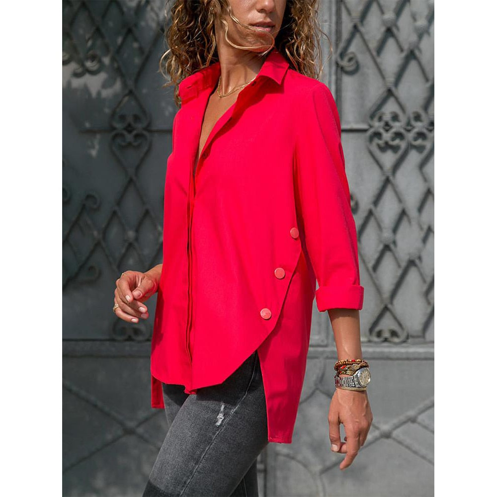 Irregular Button Tunics Women 5XL Plus Size Solid