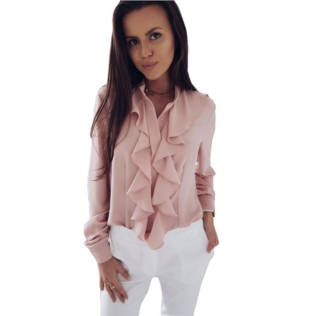 2019 Summer Autumn Women Elegant Ruffles Chiffon