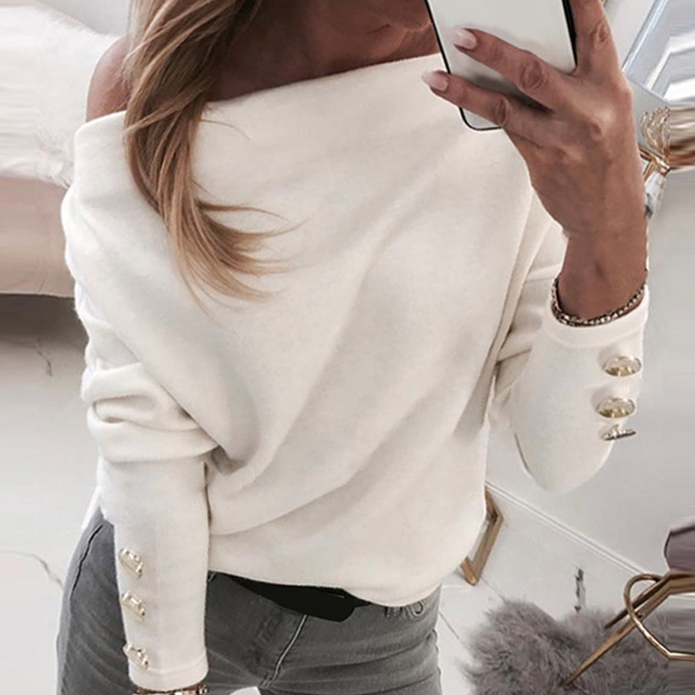 Sexy Off Shoulder Women Blouse Button Decor