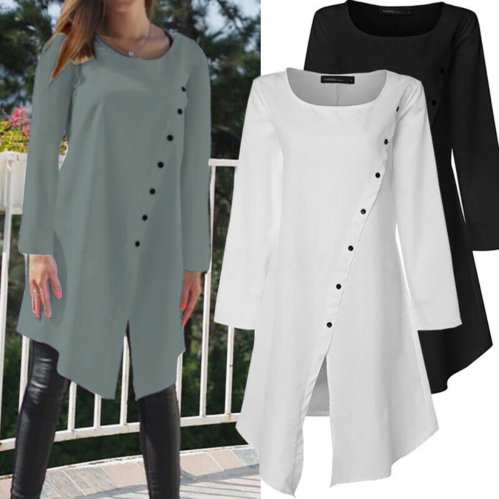 Plus Size Blouse Long Sleeve Loose Button Autumn shirt