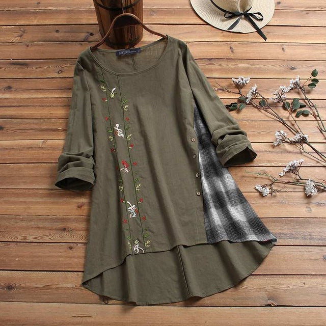 ZANZEA Women Vintage Embroidery Blouse Autumn