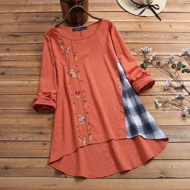 ZANZEA Women Vintage Embroidery Blouse Autumn