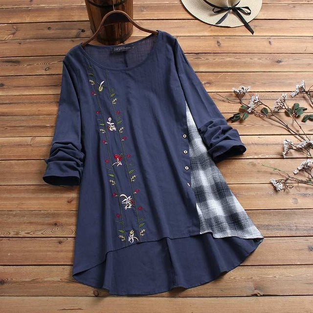 ZANZEA Women Vintage Embroidery Blouse Autumn