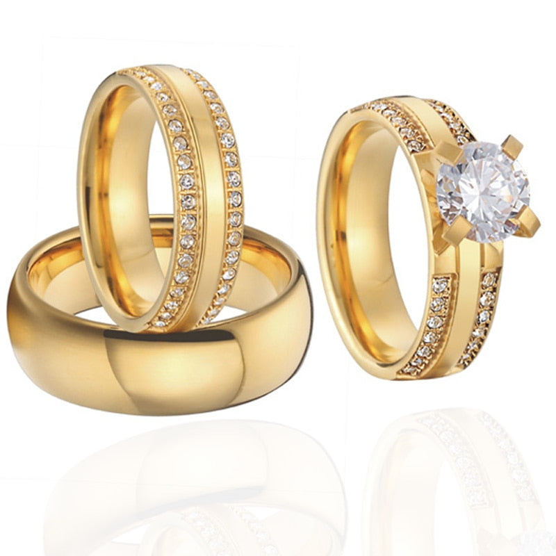Beautiful 3 pieces engagement rings sets Gold