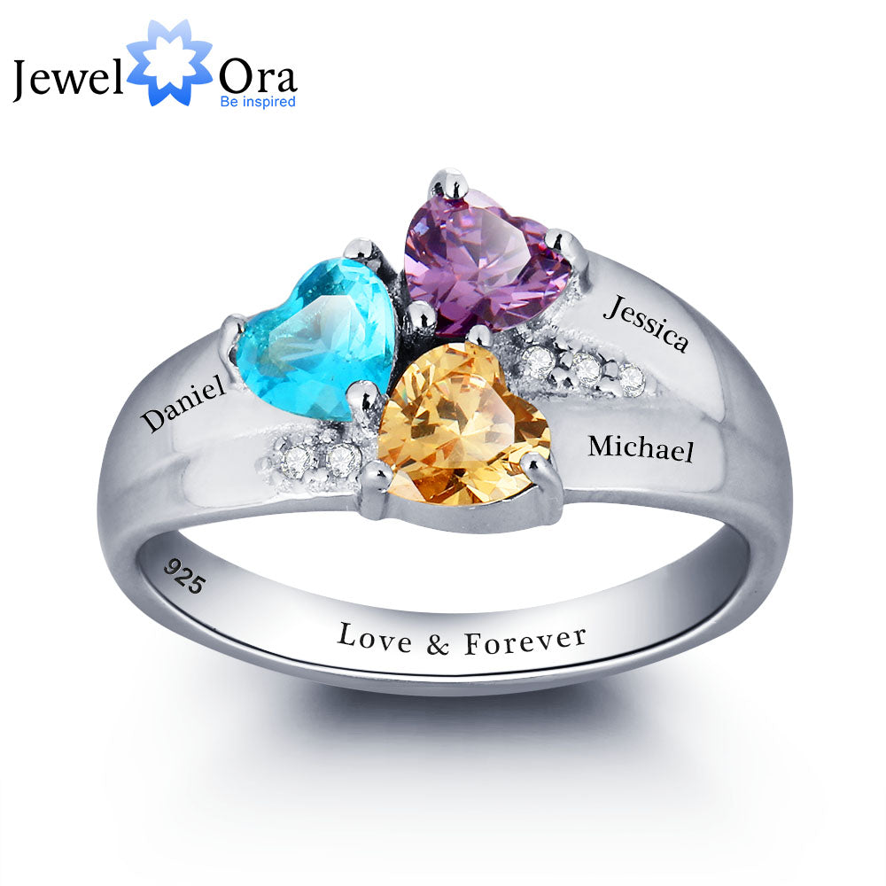 Mothers Rings Personalized Engrave Name Heart stone