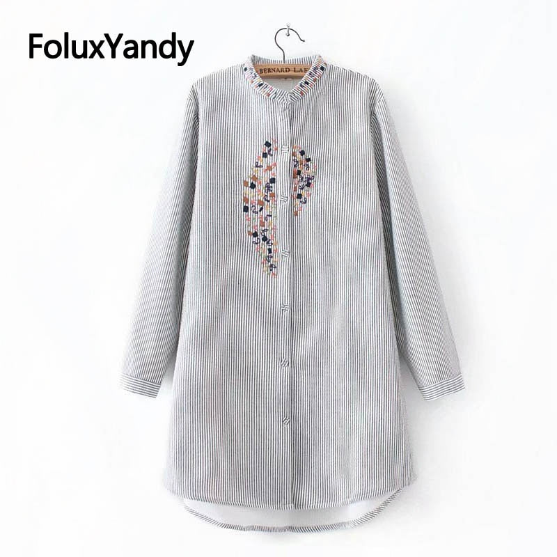 Warm Thick Shirts Women Embroidery Casual