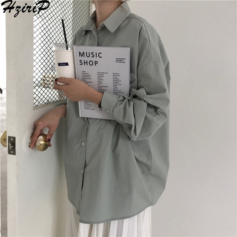 HziriP Women Blouses 2019 Spring Solid Blouse Loose